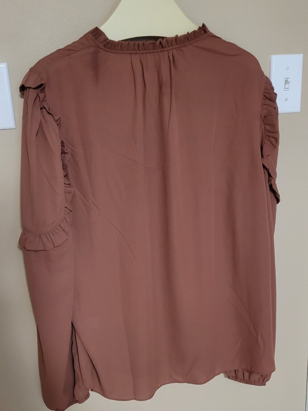 Rust Brown Ruffle-Trim Long Sleeve Blouse - Picture 4 of 6